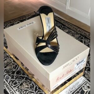NWB - Jimmy Choo Leather/Suede Black Sandal Heels  Size: 37